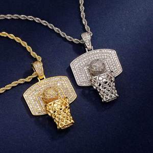 Pendentif de panier de basket en argent plaqué rhodium pour homme avec boule et filet en diamant de laboratoire, style hip-hop, pour usage quotidien - Product Image 5