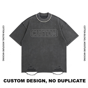 T-shirt Homme Oversize en Coton Délavé à l'Acide, Col Rond, Style Streetwear Décontracté, Tendance Mode Américaine - Product Image 6