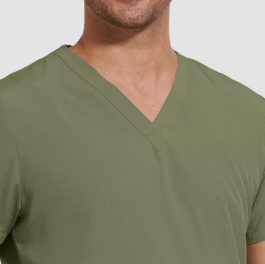 Men Medical Scrubs Set Stretch V-Neck <b>Top</b> and 6 Pocket Tapered Pants Elastic Waist Uniform - Product Image 2