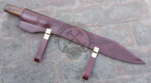 Couteau Seax Viking long en acier au carbone forgé à la main, lame de 15 pouces, manche ambidextre en bois de noyer et os avec bolster en laiton, pour la chasse en extérieur - Product Image 6