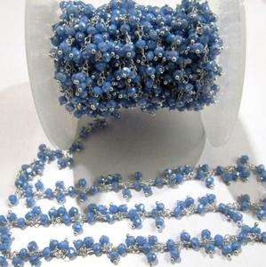 Blue Chalcedony Rondelle Faceted Dangling Hydro Quartz <b>Cluster</b> Chain - Product Image 2