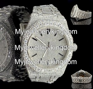 Moissanite Diamond <b>Watch</b> Stainless Steel 42MM 25CT Studded Band Round <b>Case</b> 10 Bar Water Resistance Glass Crystal - Product Image 4