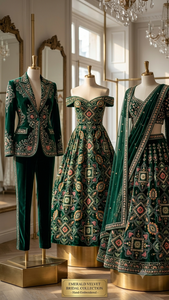 Motif de broderie sur velours vert foncé, base de motif 9000, pour veste ethnique femme, lehenga de mariée, abaya - Product Image 4