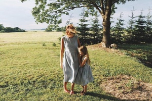 Charming Mother Daughter Matching Blue & White Striped Sleeveless Outfit Made By Cotton Fabric Perfect Gift for Mommy & Baby - Product Image 2