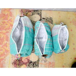 Pochette cosmétique en coton Kantha à motif floral faite à la main avec fermeture éclair, style moderne, légère, multi-usages, cadeau pour femme - Product Image 4