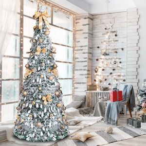 7 FT Pre-Lit Artificial Pop up Christmas <b>Tree</b> 170 Warm <b>Lights</b> Golden Ornaments Snow Flocked for Home Office for Holi Celebration - Product Image 4