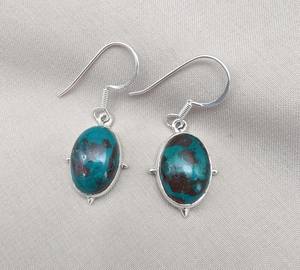 Boucles d'oreilles clous en argent sterling avec chrysocolle, certifiées IGI, bijoux bohèmes en pierre précieuse bleu-vert pour mariage et soirée - Product Image 5