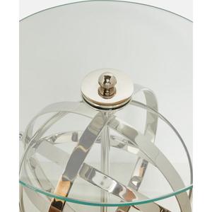Table basse en verre transparent avec base globe armillaire décorative en métal, table moderne pour la décoration intérieure, articles de mobilier - Product Image 4