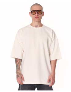 Men's Oversized <b>Cream</b> <b>T</b>-<b>Shirt</b> Short Sleeve O-Neck Cotton Jersey Casual Fit Breathable Solid Color Front Logo Print - Product Image 4