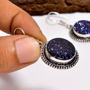 Boucles d'oreilles pendantes en pierre d'or bleue Starry Night, faites à la main en argent sterling, bijoux bohèmes en pierres précieuses, cadeau pour femme - Product Image 5