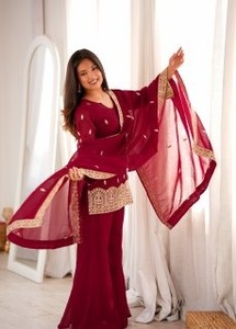 <b>Women</b> Embroidered sarar <b>suit</b> With Dupatta Heavy Faux Georgette Party Outfita - Product Image 4