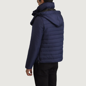 Chaqueta de plumón con capucha para hombre, color negro liso, gruesa, con cremallera, cuello alto y remaches, abrigo largo de invierno - Product Image 6