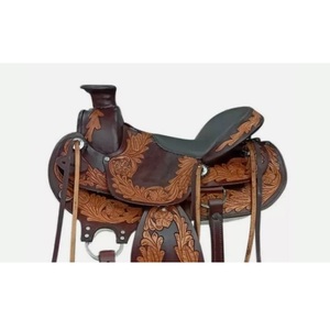 Silla de montar Western Wade de cuero marrón oscuro con diseño floral grabado a mano, asiento acolchado, correas de latigo y juego de arreos, 10-18 pulgadas - Product Image 3