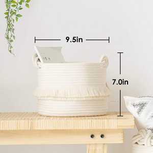 <b>Small</b> Woven Storage <b>Basket</b> Cotton Rope Decorative <b>Hamper</b> with Tassel Nursery Diaper Blanket Magazine Organizer - Product Image 2
