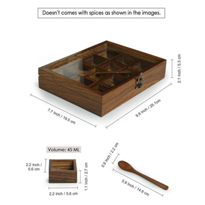 Handmade Wooden Masala Box with Compartments <b>Spice</b> <b>Storage</b> Container with Spoon - Product Image 4
