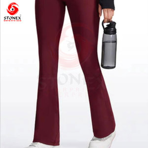Leggings Deportivos STONEX para Mujer, Cintura Alta, Corte Acampanado, Color Sólido, Franja Lateral, Pantalones de Yoga Transpirables, Tejidos, Largos - Product Image 4