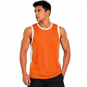 Unisex Orange Sleeveless Basketball Tank <b>Top</b> Crew Neck Moisture Wicking Regular Fit Polyester Mesh Sportwear Custom Team Name - Product Image 1