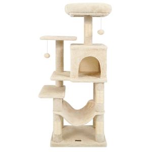 Árbol para Gatos de 44 Pulgadas, Color Beige, con Múltiples Niveles, Plataforma Superior Espaciosa, 2 Puertas, Hamaca para Gatos de Interior - Product Image 3