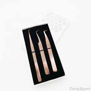 Ensemble de pinces à épiler pour extensions de cils en acier inoxydable, 12 mm, or rose, logo personnalisé, légères, vente en gros - Product Image 6