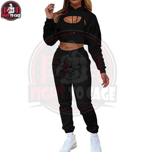 Women Tracksuits 2 Piece Outfit Long Sleeve Hoodie <b>Cropped</b> <b>Tops</b> And Jogger Pants, Workout Black Women Crop <b>Tops</b> Tracksuits - Product Image 6