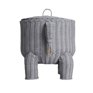 Rhino Rattan Storage <b>Basket</b> <b>with</b> <b>Lid</b> Grey Woven Animal Shaped Toy Organizer Bin Cute Rhinoceros Nursery Hamper - Product Image 3