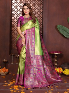 Dhwaja Export Premium Modern Banarasi <b>Tissue</b> Silk Women's Floor-Length Quick Dry Saree for Diwali Party & <b>Wedding</b> All Seasons - Product Image 4