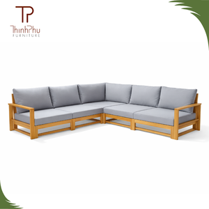 Oxford Fabric Modular Outdoor Furniture in Wax Brown with Non-Waterproof Cushions Solid Acacia <b>Wood</b> <b>Frame</b> Contemporary Design - Product Image 1