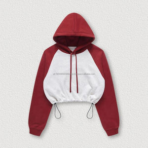 Sudaderas con capucha Fabricante personalizado Algodón Spandex Bloque de color personalizado Manga raglán Crop Top Mujeres Sudaderas con capucha Sudaderas - Product Image 4