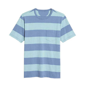 Camiseta de Algodón con Estampado de Rayas, Manga Corta, Corte Regular, Tejido de Punto, Ligera y Transpirable para Hombre - Product Image 3