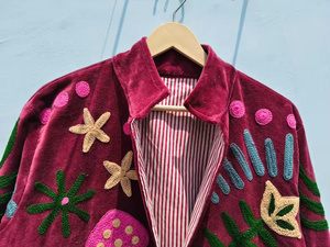 MONIT MARKETING Blouson Bomber en Velours Suzani Réversible Brodé à la Main Style Bohème Vintage Floral Été Automne Hiver Coton Ethnique - Product Image 3