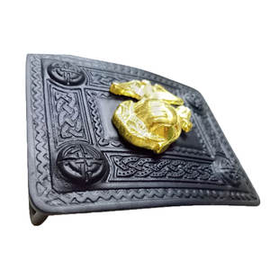 Hebilla de cinturón tradicional escocesa con insignia estadounidense, diseño de nudo celta, color negro azabache, accesorios irlandeses - Product Image 2