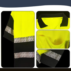 Camiseta Polo de Seguridad Reflectante Verde y Negra con Logotipo Personalizado, Ropa de Trabajo de Manga Corta con Bandas Reflectantes Fuertes en Mangas y Cintura - Product Image 4
