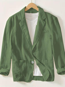 Chaqueta Casual de Una Sola Capa para Hombre, Color Sólido, Algodón/Lino, Prenda Exterior Elegante, Moda de Verano, Estilo Casual Masculino - Product Image 5