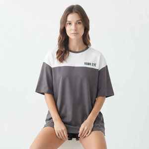Camiseta Holgada para Mujer con Bloques de Color, Cuello Redondo, Manga Corta, Estilo Casual, 100% Algodón, Tejido Jersey Transpirable - Product Image 5