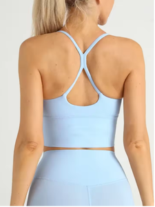 Light <b>Blue</b> Seamless Sports <b>Bra</b> Set With High Waist Leggings For Yoga Fitness Workout - Product Image 2