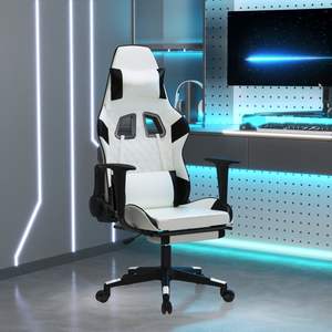 Silla de Juego de Piel Sintética Blanca y Negra con Base de Madera Contrachapada y Espuma Metálica - Asiento Duradero y Cómodo para Gamers - Product Image 1
