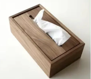Caja de pañuelos de madera de nogal negro caja de papel cruzada para sala de estar Oficina escritorio restaurante directo India - Product Image 5