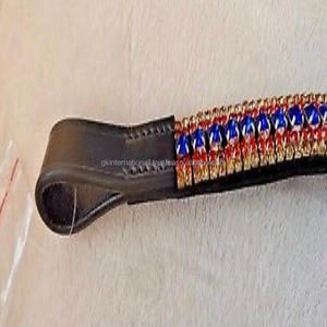 Banda de cuero para cejas de caballo, diseño personalizado y tamaños, liso, negro, prémium, decoración de 5 filas, cristales rojos y azules reales, cadena ostentosa - Product Image 3