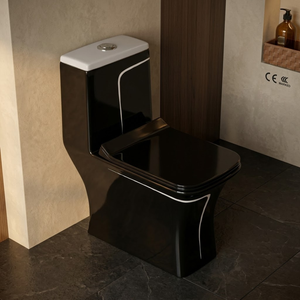 โถสุขภัณฑ์แบบชิ้นเดียวสีดำลายเส้นสีขาว เงางาม ระบบ S/P-Trap แบบ Washdown - Product Image 4