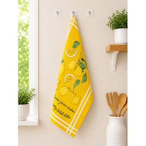 Essuie-tout de cuisine en lin imprimé citron jaune |   Essuie-tout à motif de fruits d'agrumes frais |   Serviette de cuisine décorative - Product Image 1