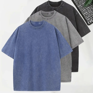 เสื้อยืดโอเวอร์ไซส์ผ้าคอตตอนสำหรับผู้ชายผ้าระบาย100% สไตล์วินเทจปรับแต่งได้แขนสั้นผ้าคอตตอนรุ่นเฮฟวีเวตฮิปฮอปไหล่ตก - Product Image 2