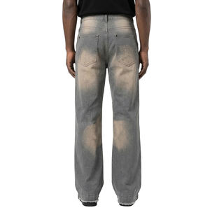<b>Men's</b> Stonewashed <b>Flare</b> <b>Jeans</b> Mid Waist Button Fly 100% Cotton Street Style Lightweight Canvas Summer Customized Printing Pants - Product Image 2