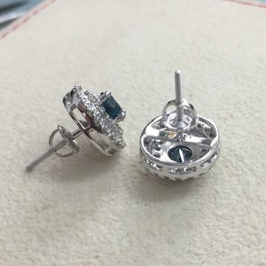 925 Sterling Silver Rhodium Plated Round Cut Blue Natural Diamond Ladies Halo <b>Stud</b> <b>Earrings</b> 1.87 Ct Trendy Wedding Party Jewelry - Product Image 5