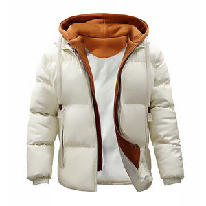 Veste matelassée à capuche pour homme, blanche, coupe-vent, décontractée, pour l'hiver, avec fermeture éclair, rembourrage épais en fibre de polyester - Product Image 1