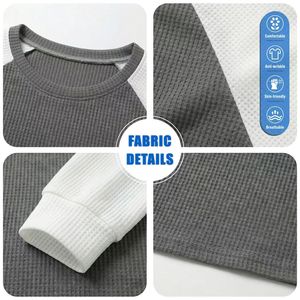 Custom Women <b>Waffle</b> Knit Thermal Long Sleeve Raglan Color <b>Block</b> Crewneck Casual Breathable T Shirt OEM ODM Wholesale - Product Image 5