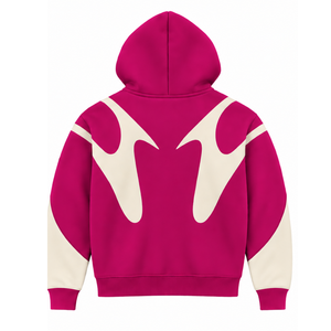 Magenta Contrast Panel <b>Zip</b> <b>Up</b> Hoodie <b>Men</b> Streetwear Full Zipper Long Sleeve Custom Casual <b>Fleece</b> Hooded Jacket With Pockets - Product Image 2