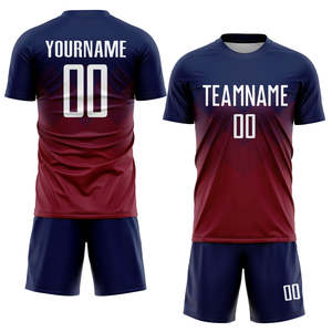 Conjunto de Uniforme de Fútbol al por Mayor, Color Azul Marino y Granate Degradado, Uniforme de Fútbol Personalizado por Sublimación, Secado Rápido, Transpirable, para Entrenamiento de Equipos - Product Image 1