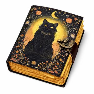 Diario de Brujería de Cuero con Grabado de Gato Negro y Estampado UV, Tamaño A5, Hecho a Mano con Borde Rústico para Caligrafía - Venta al por Mayor - Product Image 1