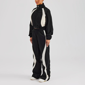 New Arrived Winter <b>Vintage</b> Casual Regular Fit Solid color block design full zip up with stand collar <b>windbreaker</b> sets for women - Product Image 2