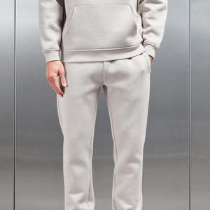 Ensemble de survêtement unisexe gris 2-en-1, couleur unie, manches longues, coton mi-lourd, anti-plis, sportswear décontracté avec cordon de serrage et poches - Product Image 3